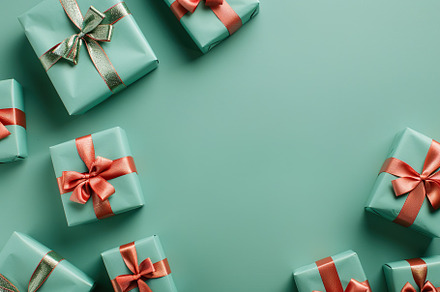 Colorful christmas gift boxes with copyspace on green background, a Holiday Photo by AlyaAnd