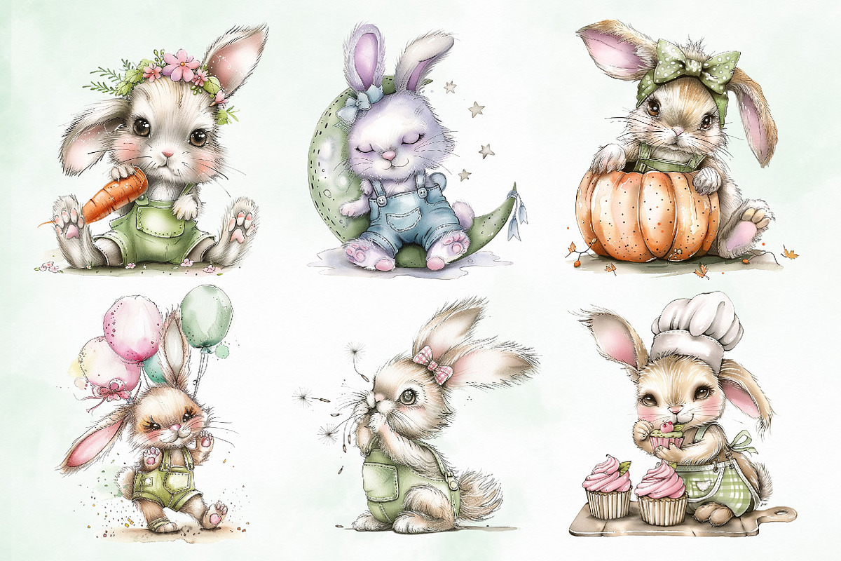 Watercolor Cute Rabbit Png Clipart, an Illustration by Creative Art (Photo 3 of 7)