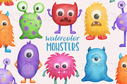 Watercolor Monsters Illustrations, an Illustration by Doodle and Stitch (Thumbnail 1 of 2)
