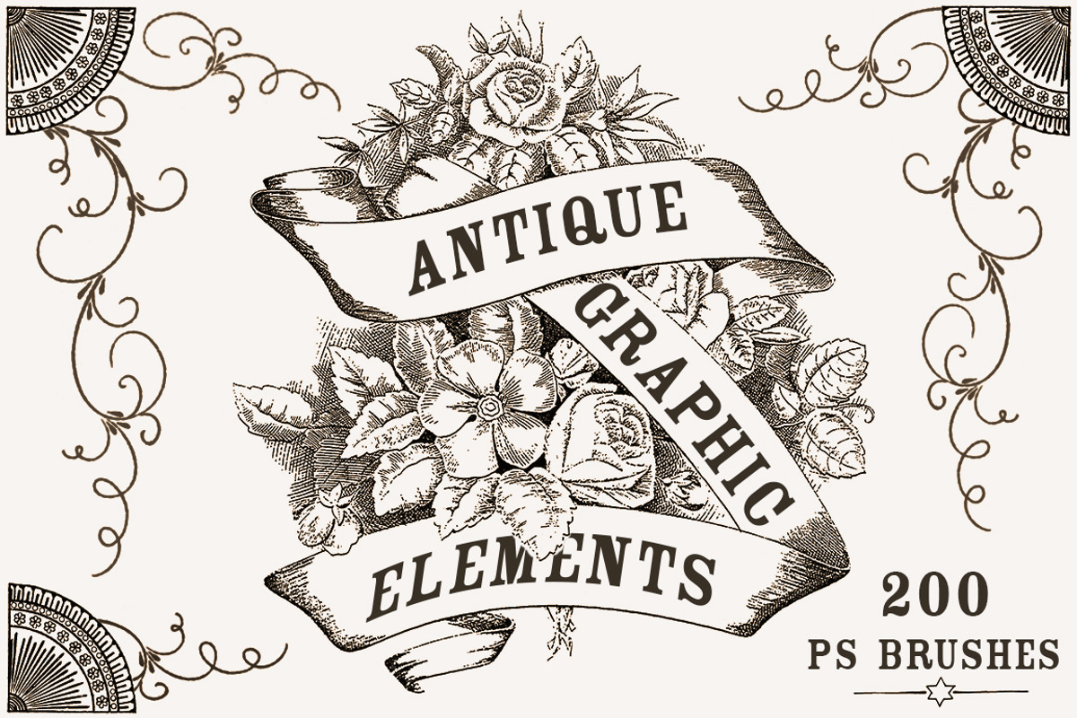 Antique Graphic Elements Brushes, a Brush Add-On by Blue Line Design (Photo 1 of 8)