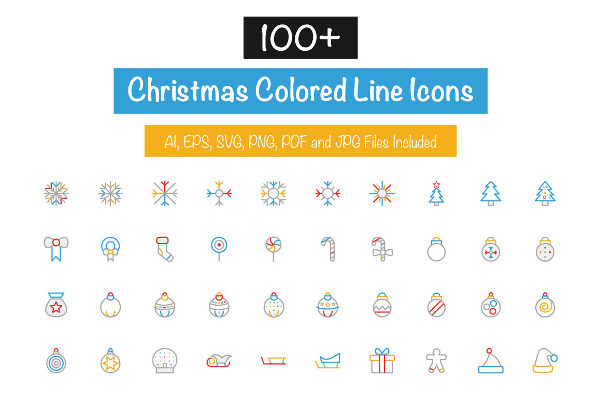 100+ Christmas Colored Line Icons