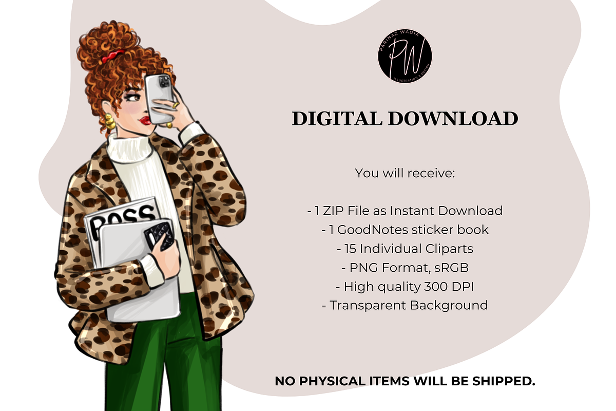 Girl Boss 26 planner clipart png, a Person Illustration by Parinaz Wadia Design (Photo 5 of 8)
