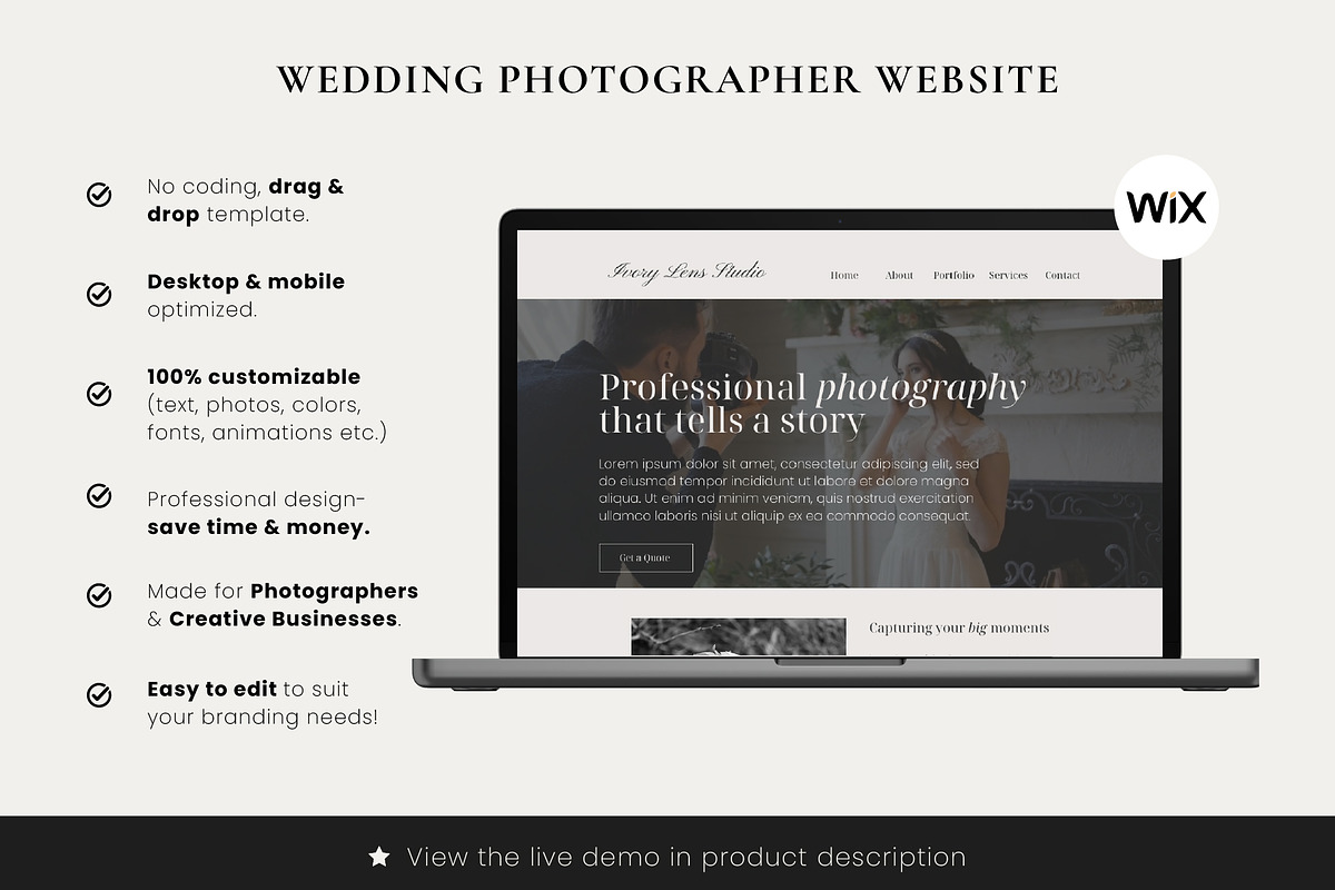 Wix Wedding & Photography Website, a Wix Template by Sky Dore Design (Photo 6 of 11)