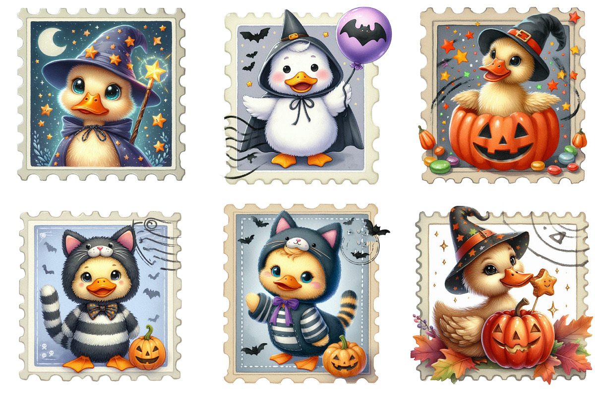 Halloween Ducks Postage Stamp, an Illustration by Designking (Photo 3 of 5)