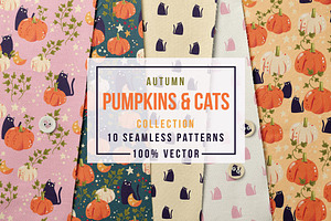 Pumpkins and cats - autumn patterns, a Pattern Graphic by Blue Lela Design