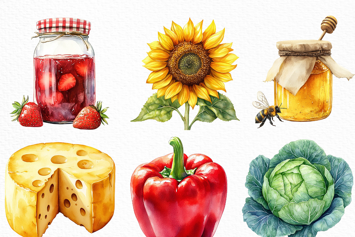 Watercolor Farmers Market Clipart, an Illustration by Craft Nest (Photo 3 of 6)