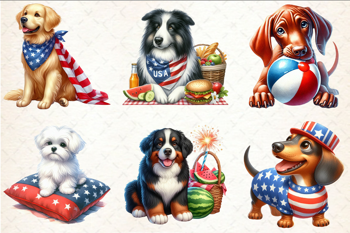 4th Of July Dog Sublimation Clipart, a Seasonal Illustration by Rose Art (Photo 4 of 4)