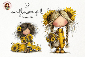 Sunflower Girl PNG Clipart, a Person Illustration by Nicolle's Colorful Art
