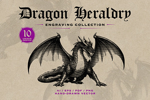 Dragon Heraldry Engraving Collection, an Object Illustration by Kaizla03