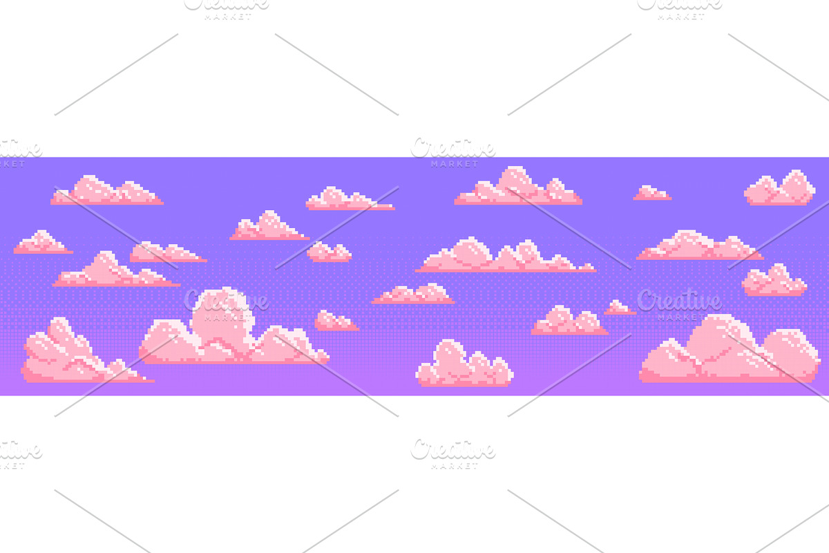 Pixel art clouds set for retro 8 bit, an Illustration by art PVP - market