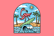 flamingo is surfing while having fun, an Animal Illustration by gunaonedesign (Thumbnail 1 of 4)