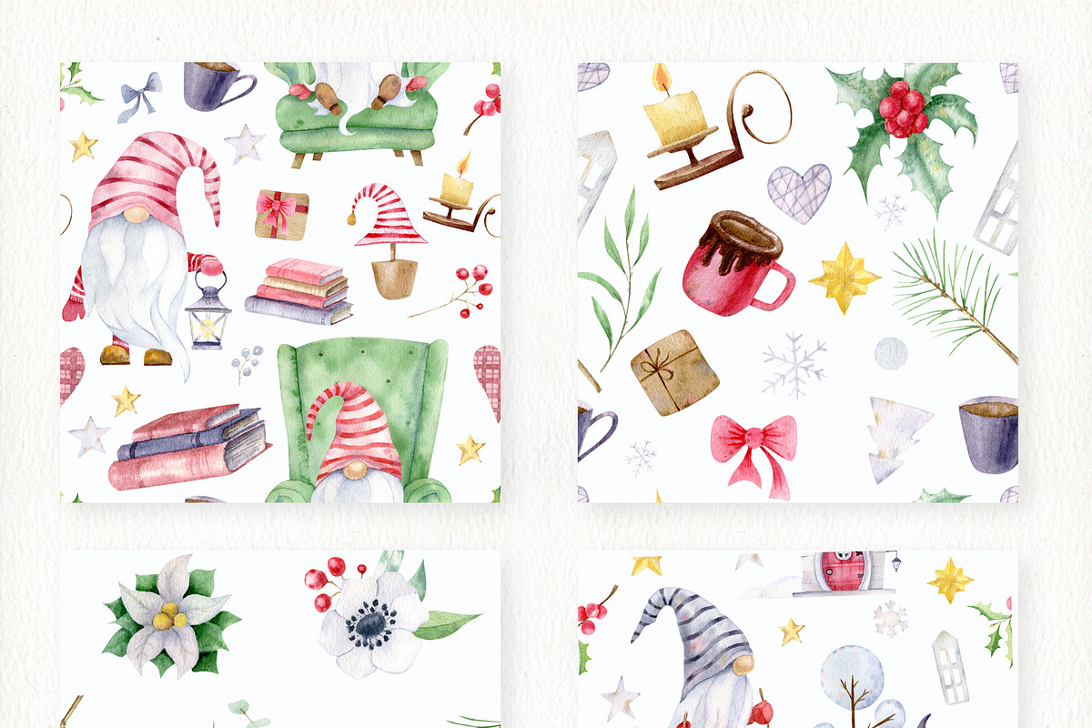 Christmas gnome watercolor clipart, a Decorative Illustration by Nebbia (Photo 8 of 12)