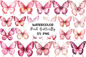 Watercolor Pink Butterfly Clipart, an Illustration by CraftArtStudio