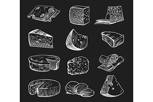 Hand Drawn Cheese. Chalkboard Sketch