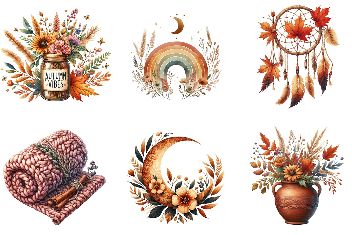 Watercolor Autumn Boho Clipart, an Illustration by DreamArtGraphic (Photo 6 of 7)