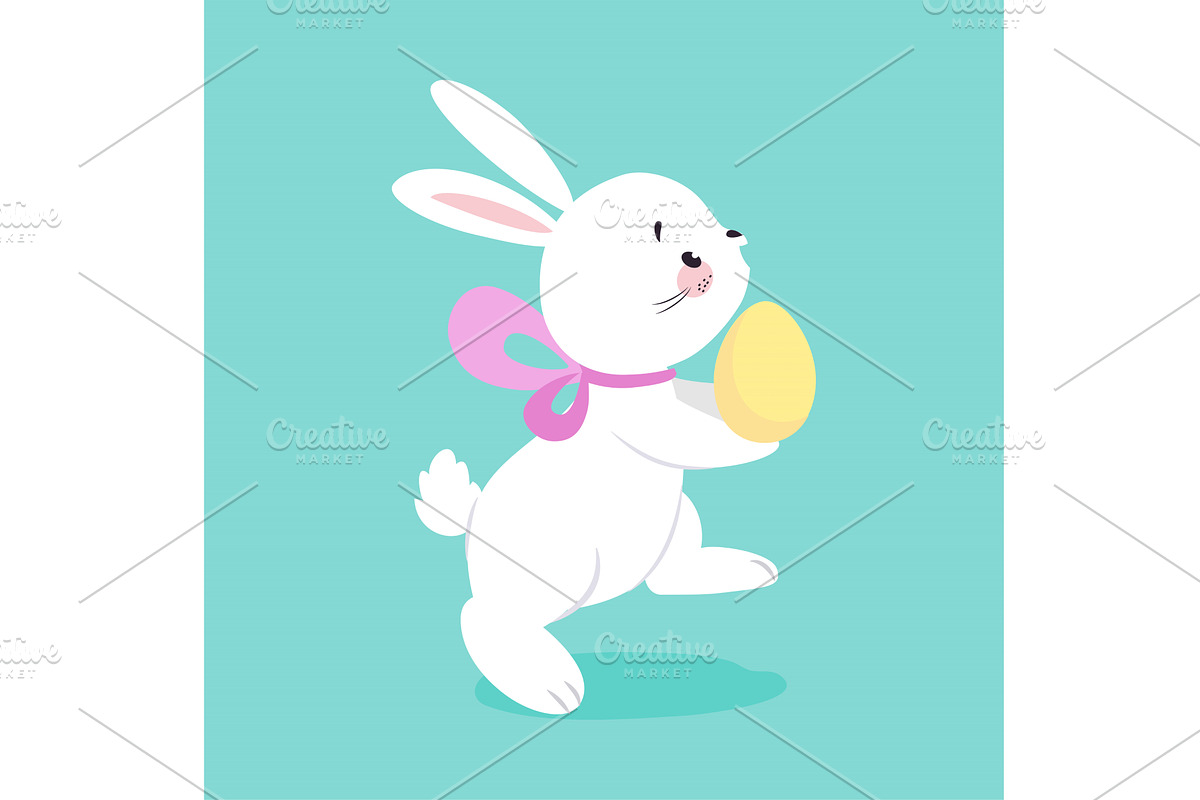 White Easter Bunny Carrying Egg on, an Animal Illustration by TopVectors