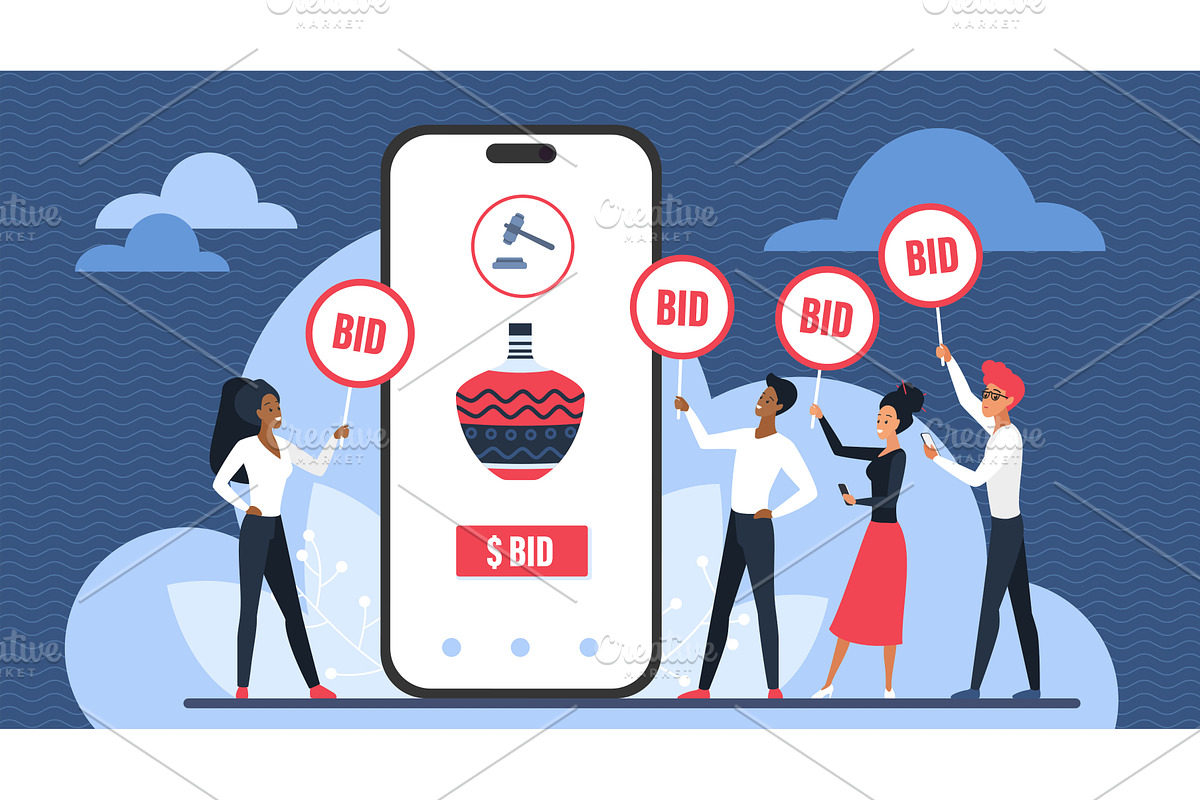 Online auction process, bids for, an Object Illustration by Lemberg Vector