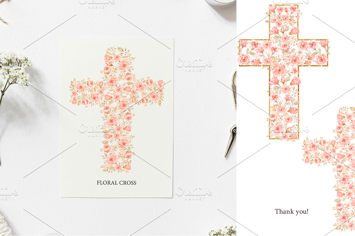 Watercolor Easter Floral Crosses, a Decorative Illustration by MayaNavits (Photo 5 of 5)