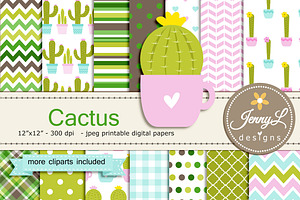 Cactus Digital paper and Clipart, a Pattern Graphic by JennyL Designs