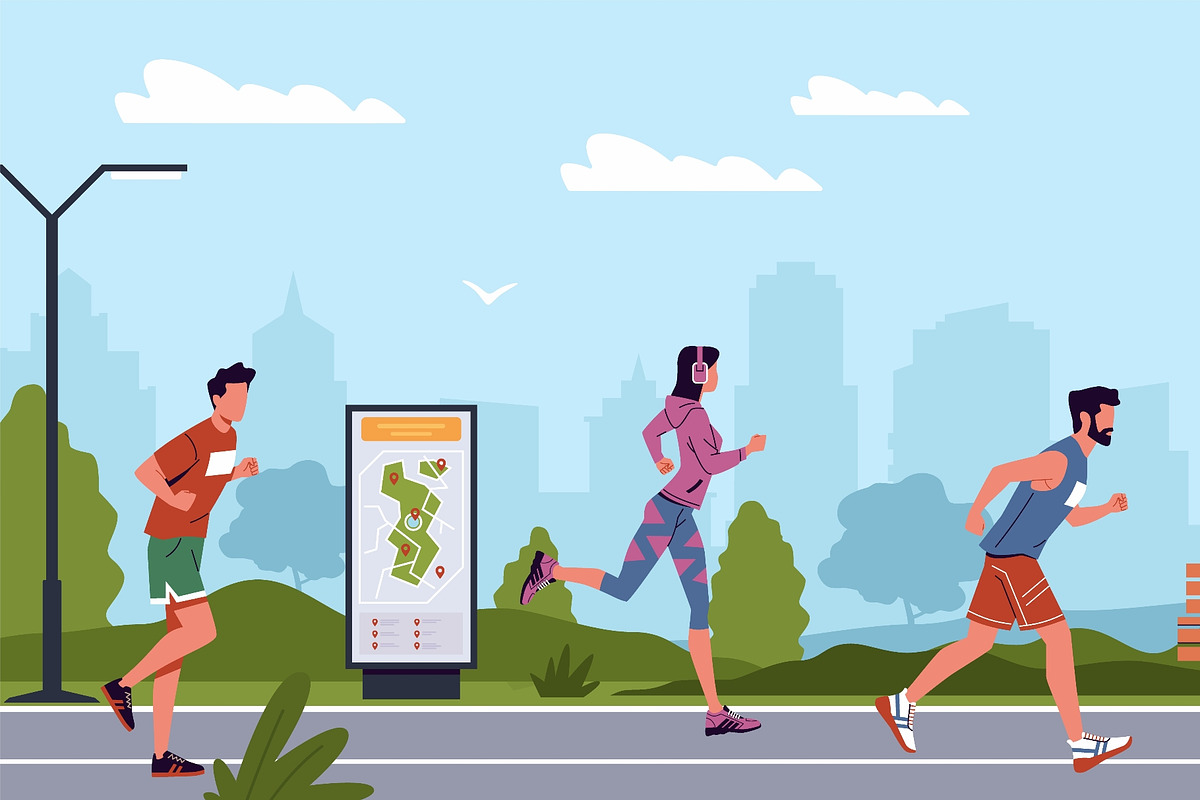 Marathon runners in city. Active, a Sport Illustration by YummyBuum (Photo 3 of 3)