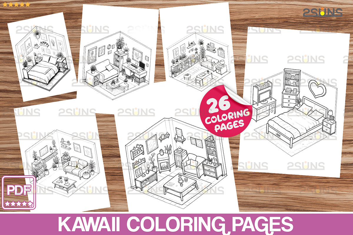 Kawaii Coloring pages, Pocket Room, a Stationery Template by 2SUNS (Photo 4 of 4)