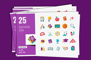 Education Icon Set, a Solid Icon by shin_std
