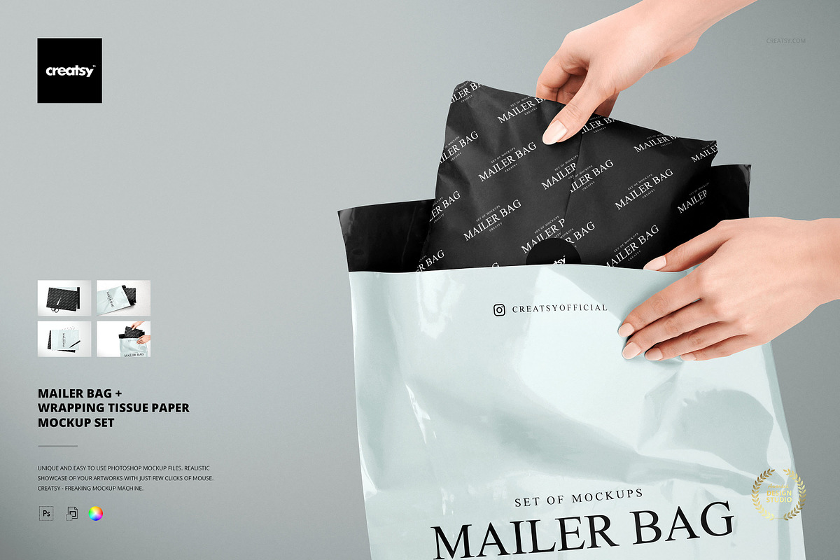 Mailer Bag Wrapping Tissue Paper Set, a Packaging Mockup by creatsy5 (Photo 1 of 9)
