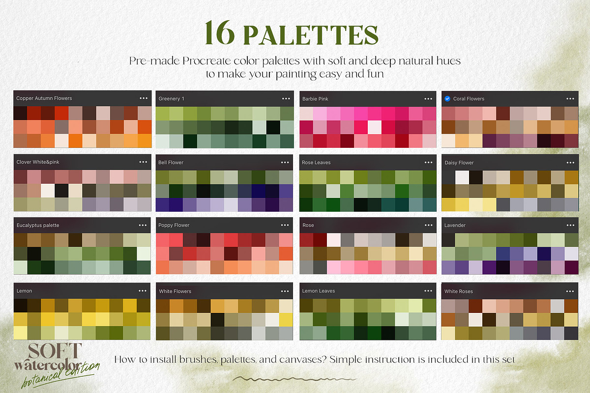 Watercolor Procreate brushes Botany, a Brush Add-On by Yuliya Derbisheva (Photo 9 of 13)