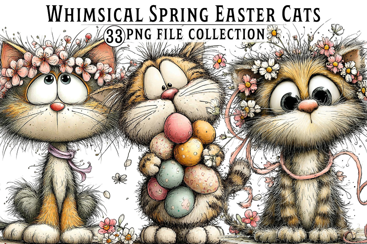 Whimsical Spring Easter Cats Clipart, an Illustration by Dream Creation (Photo 1 of 7)