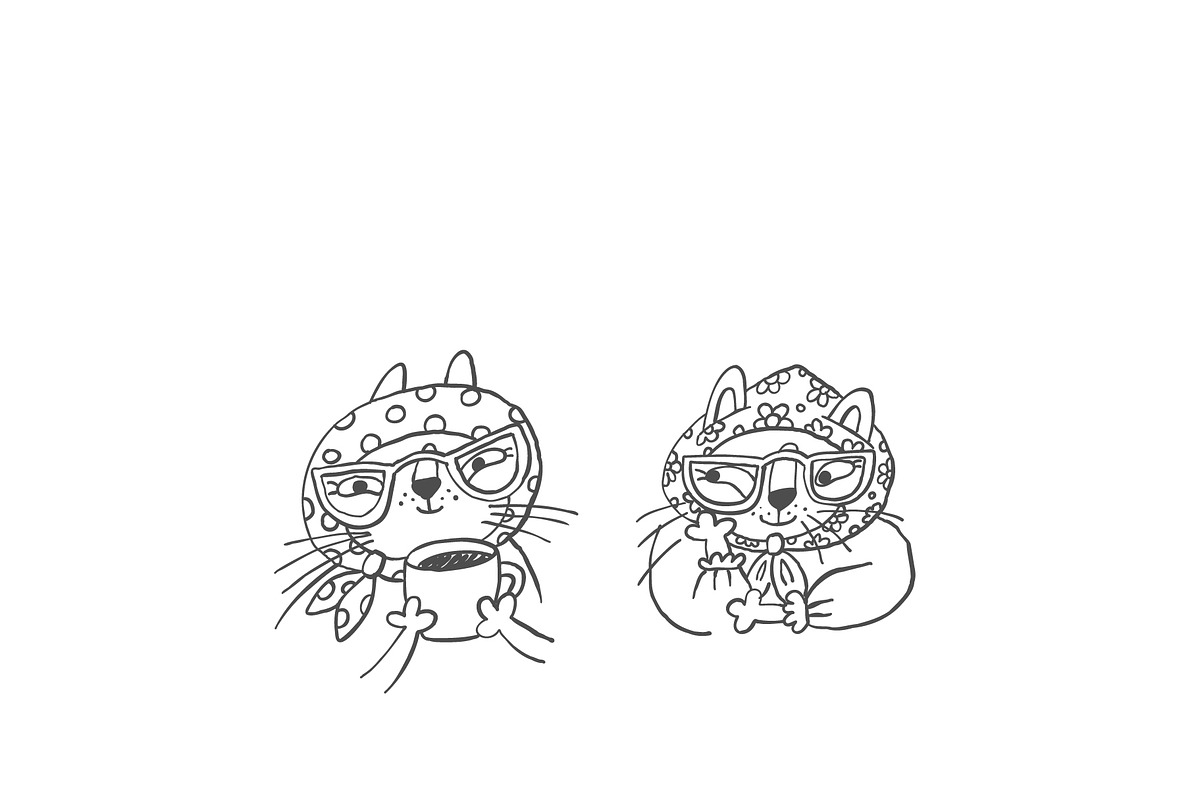 Babushka Cats – Funny Line Art, an Illustration by Anastasiya Klempach (Photo 3 of 4)