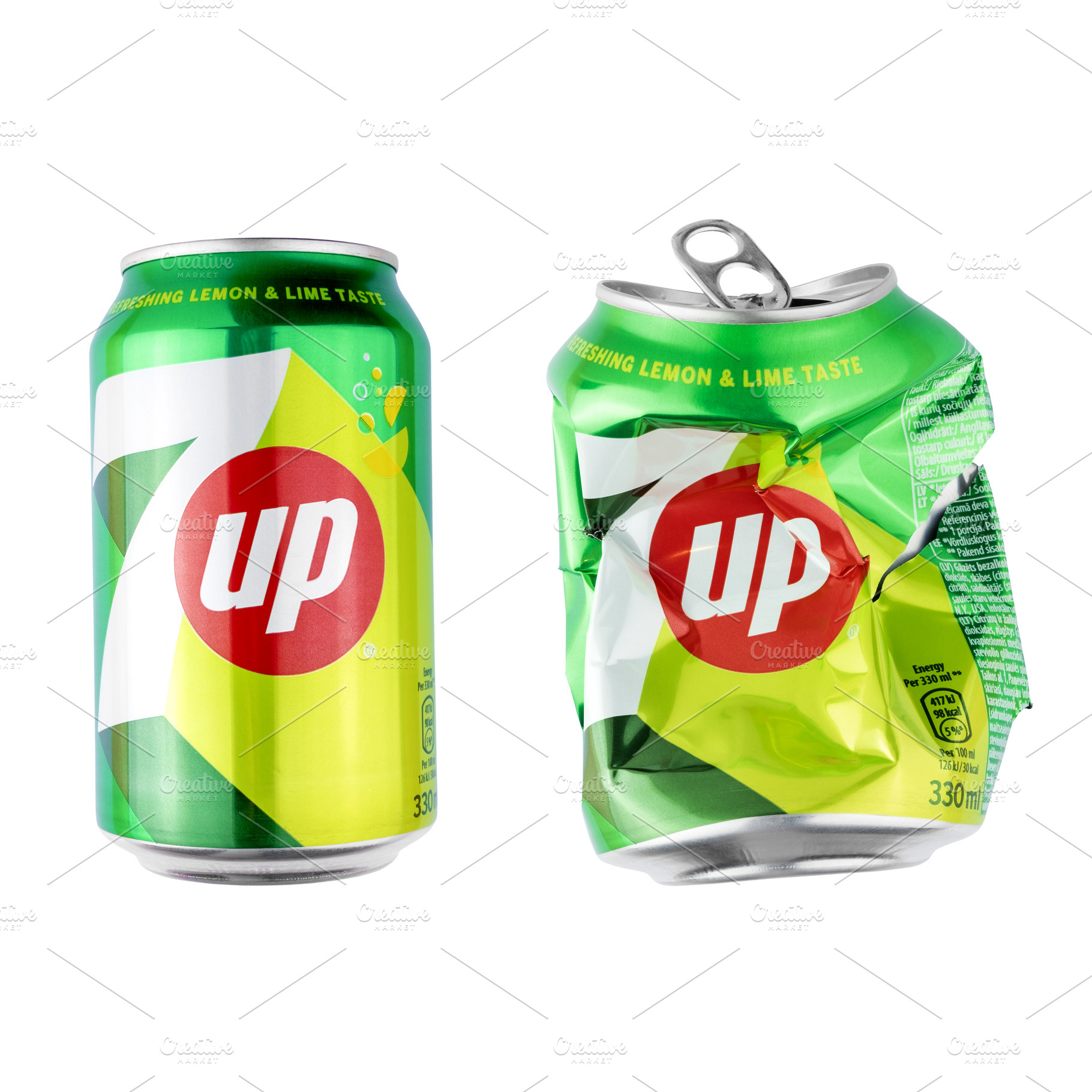 Soft drink 7 up can new and crushed, a Food & Drink Photo by BOOCYS