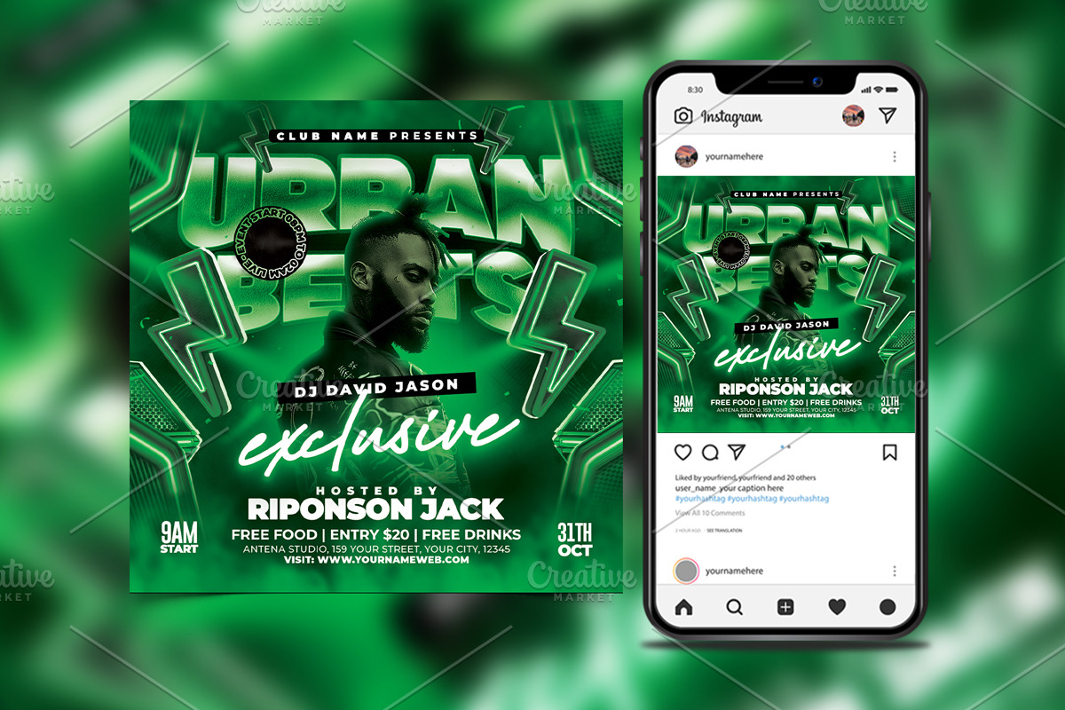 Urban Beats Dj Club Party Flyer, a Flyer Template by StarPixles11 (Photo 2 of 3)