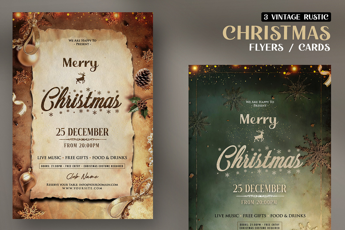 Merry Christmas Vintage Flyer Cards, a Flyer Template by PixelsDesign (Photo 1 of 4)