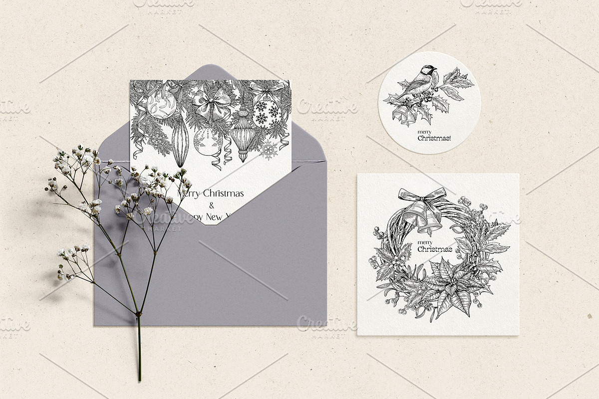 Christmas set hand drawn vector, a Decorative Illustration by ON_lineart_store (Photo 4 of 10)