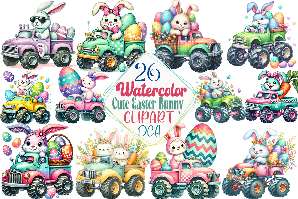Cute Easter Bunny on Monster Truck, an Illustration by DreamCafeArt (Photo 1 of 5)