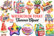 Funky Summer Clipart, an Illustration by Watercolor design (Thumbnail 1 of 5)