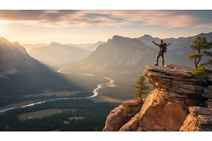 Hiker stands with arms raised in, a Nature Photo by Igor Tichonow