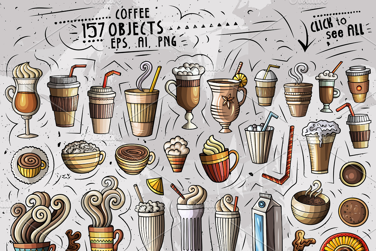 Coffee Cartoon Vector Objects Set, an Object Graphic by BALABOLKA (Photo 2 of 4)