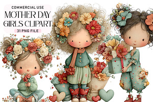 Whimsical Mother Day Girls Clipart, an Illustration by Daily.Designs