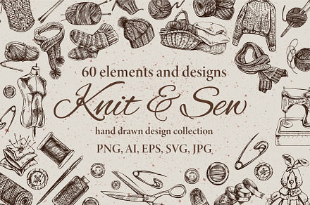 Vector sew, knit sketches & designs, a Decorative Illustration by Mari_arty