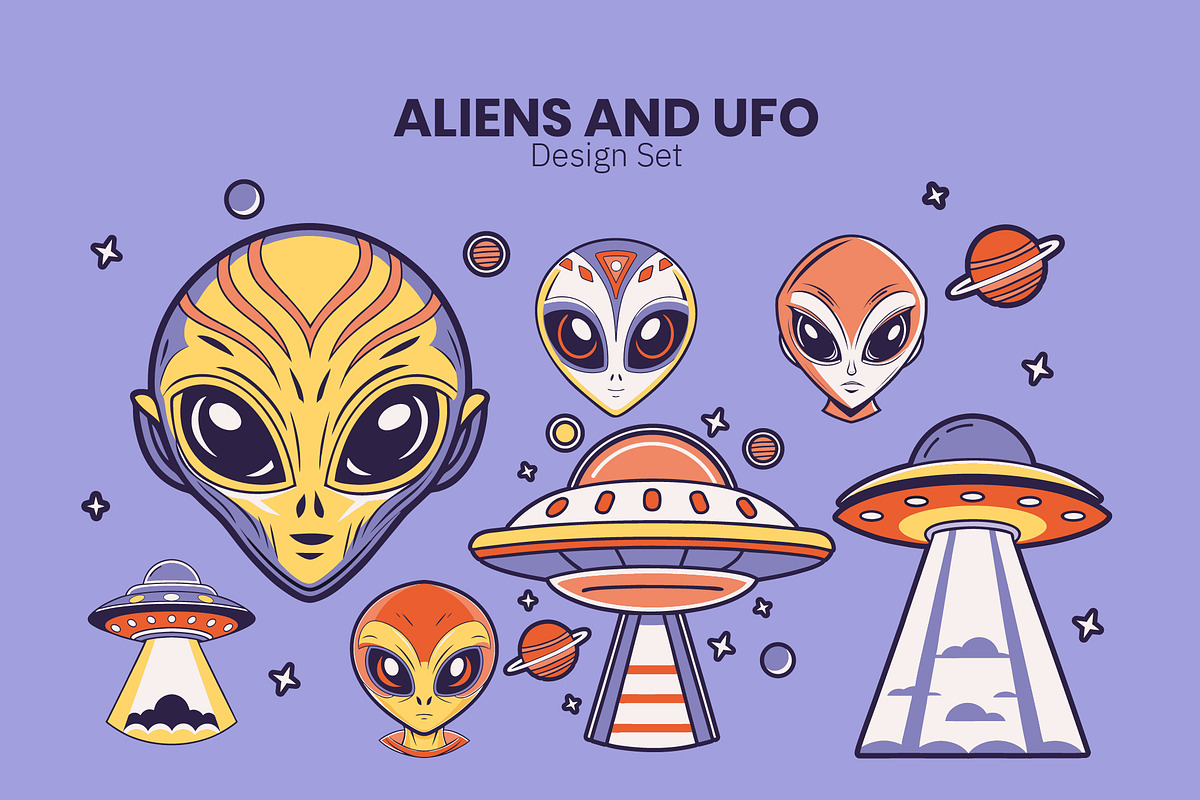 Aliens and UFO Illustration Set, a Templates & Theme by studiogstock (Photo 1 of 4)
