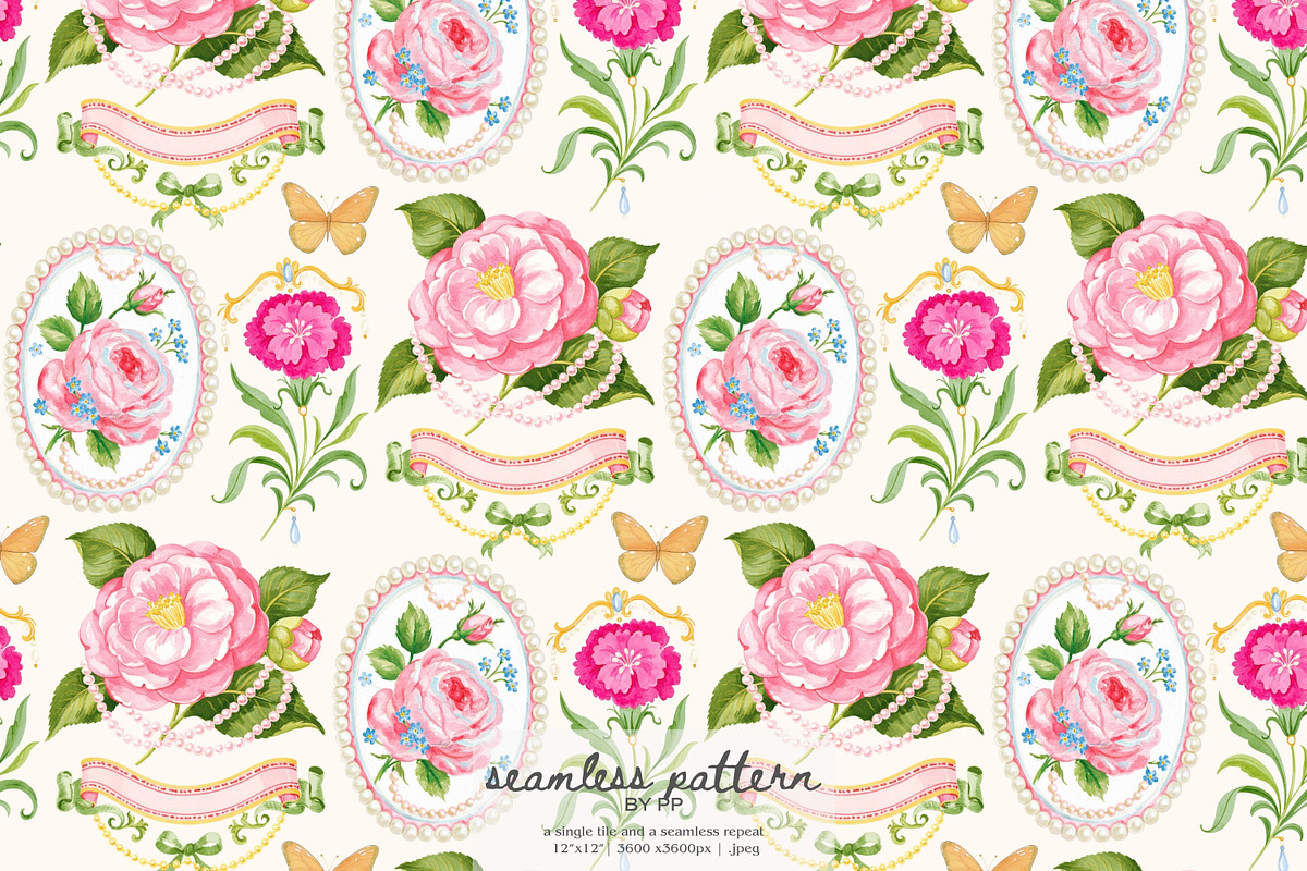 grandmillennial seamless pattern, a Pattern Graphic by Pink Studio Art (Photo 1 of 4)