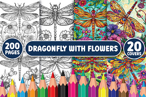 Dragonfly with Flower Coloring Pages, an Animal Illustration by BrightMart