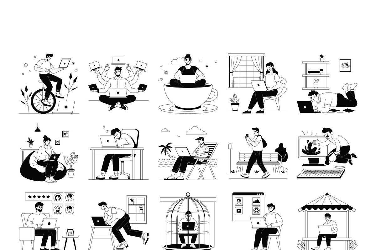 Remote Work Vector Illustrations AI, an Illustration by Vector Portal (Photo 6 of 8)