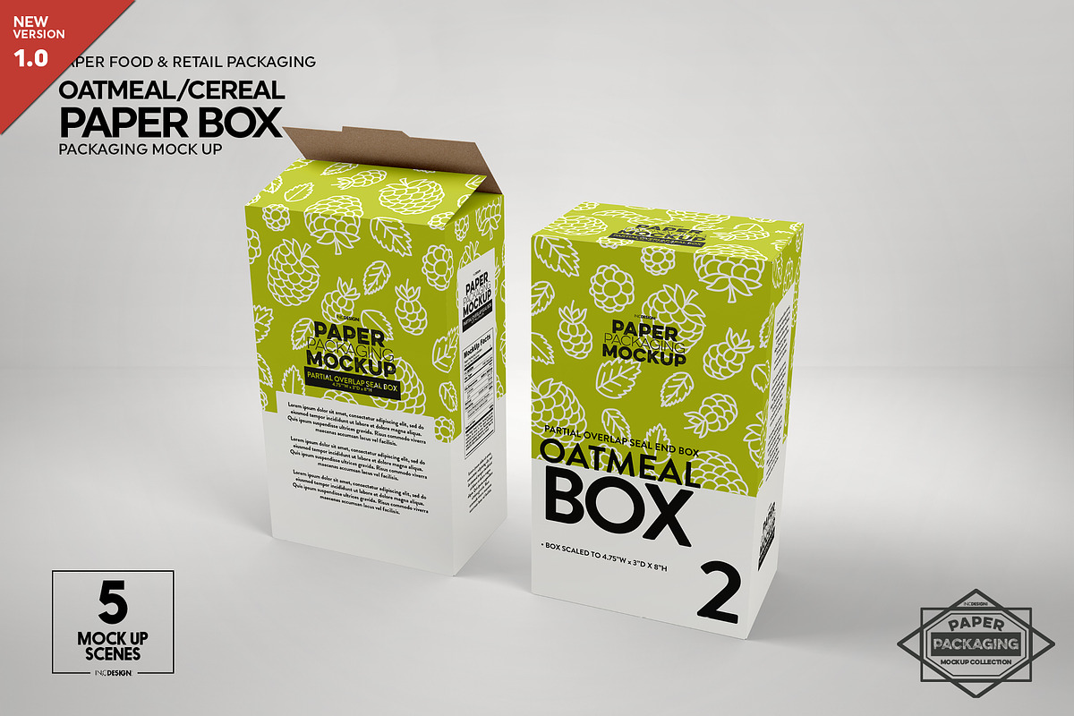 Paper Oatmeal Box Packaging Mockup, a Cups & Container Mockup by INCDesign (Photo 1 of 14)