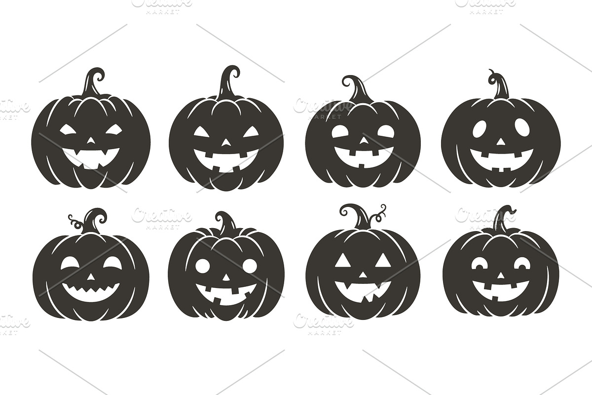 Halloween pumpkin faces collection, a Seasonal Illustration by Yayasya (Photo 1 of 3)