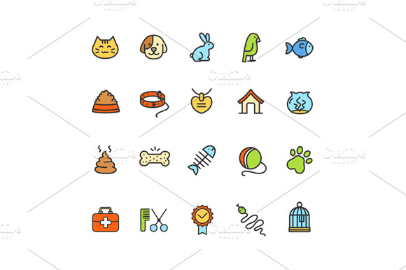 Pet Icon Colorful Set. Vector