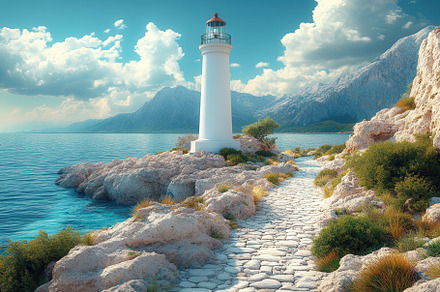 Scenic view of a lighthouse on a roc, a Photo by Tanuart