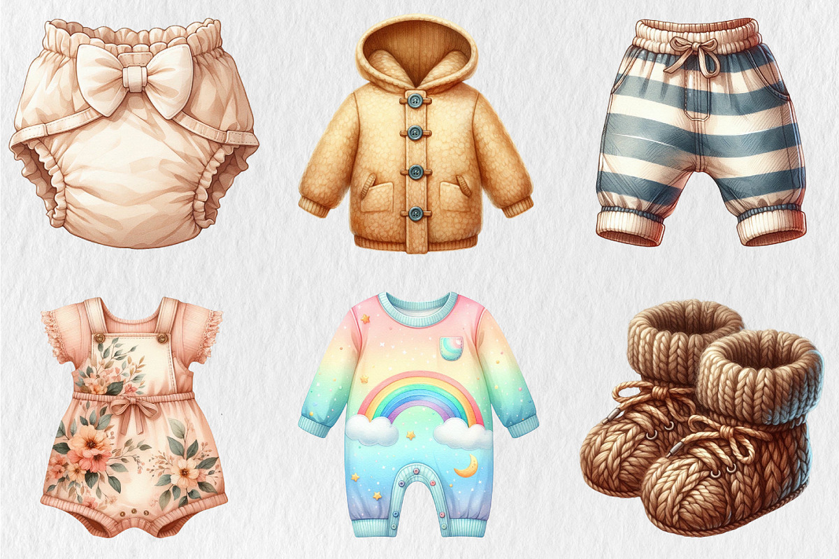 Watercolor Baby Clothes Clipart, an Illustration by Rose Art (Photo 2 of 5)