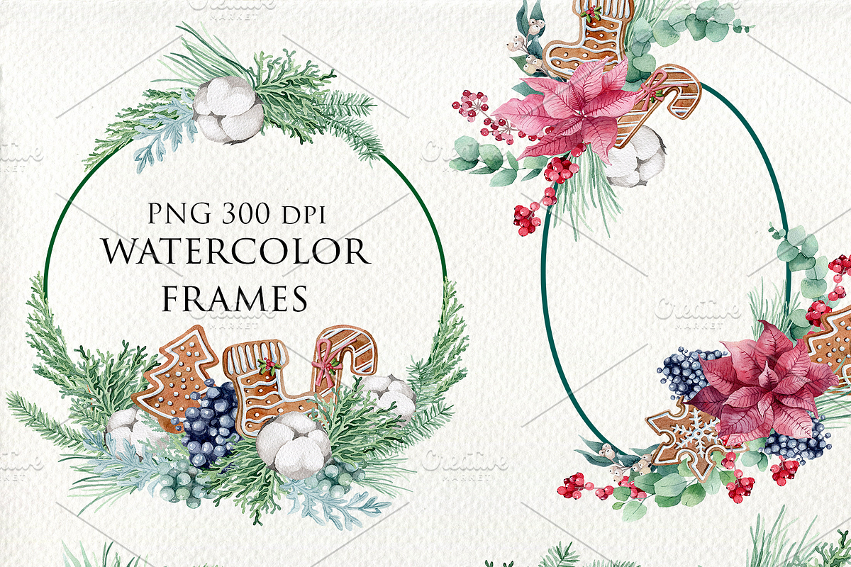 Watercolor set of winter fir wreaths, a Decorative Illustration by Antikva17 (Photo 5 of 7)